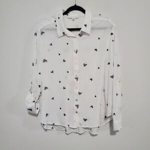 Jane and Delancey Heart Embroidered Blouse, Button-Down, 100% Rayon Size XLarge